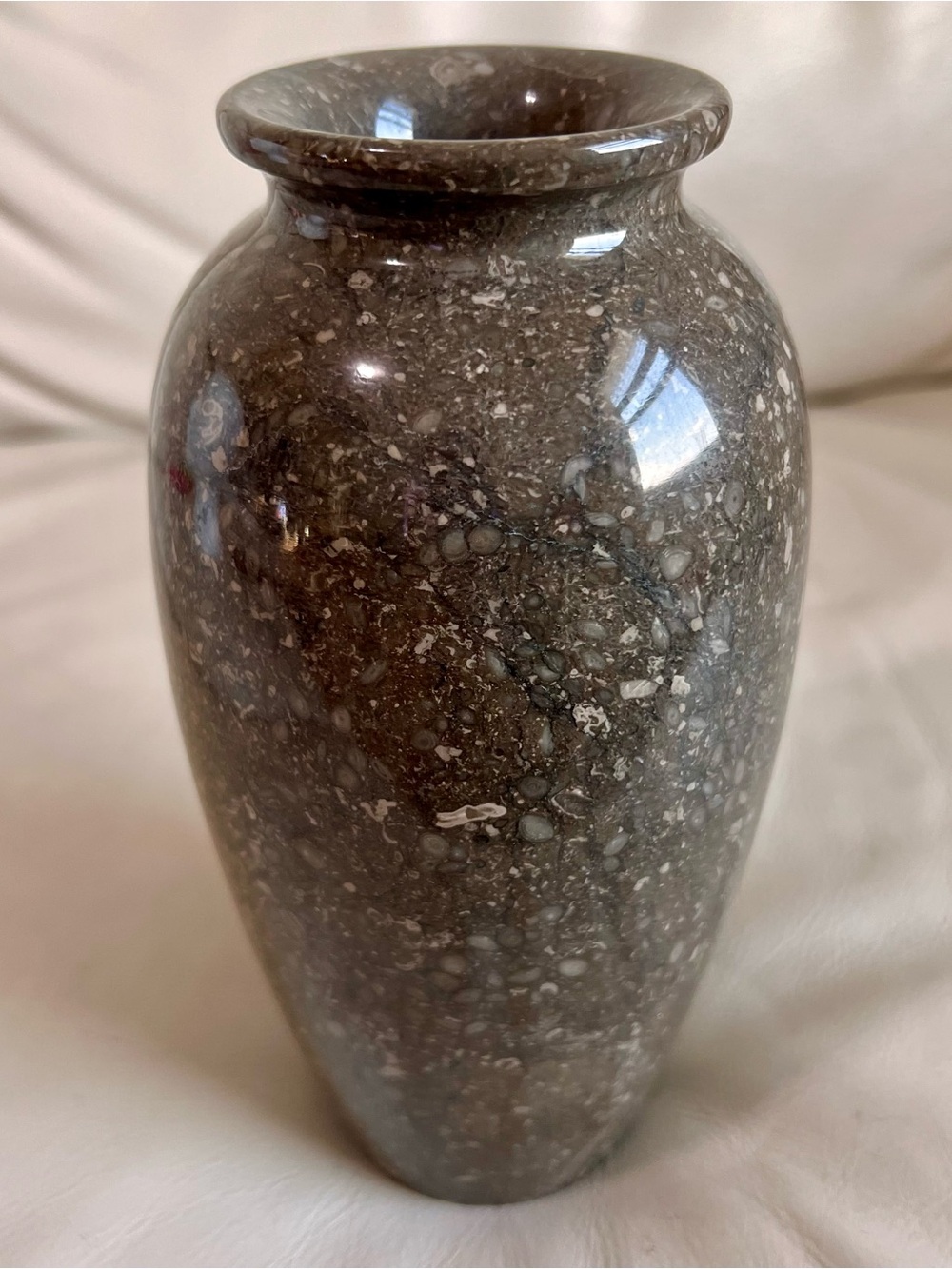 Polished Gray Marble Vase - Elegant Home Accent Carved Natural Stone 8” Pakistan